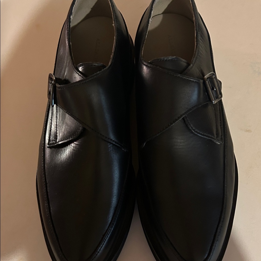 All Saints Black Leather Buckle Oxfords